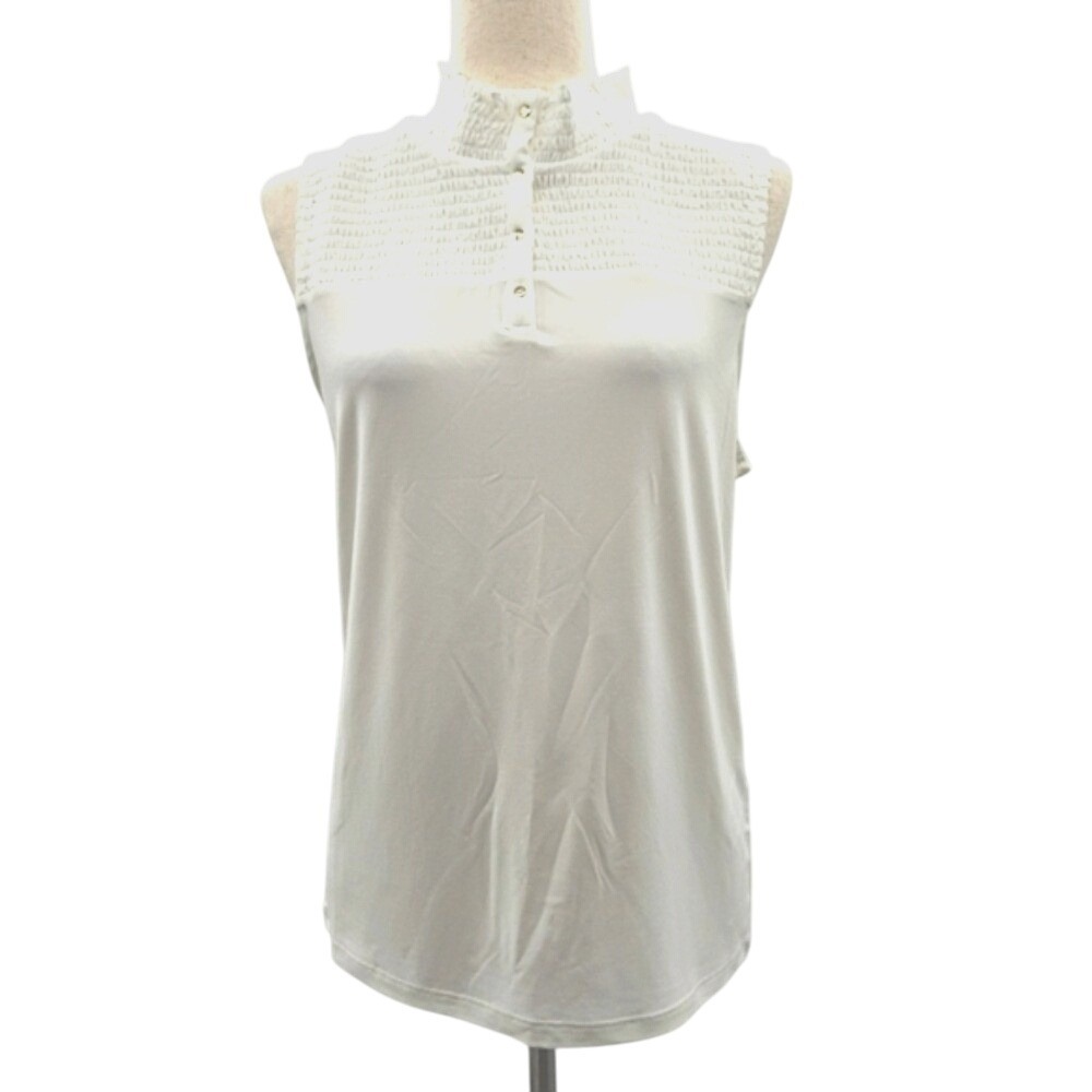 DKNY Sport‎ Sleeveless Top Ivory Smocked Mock Neck Blouse